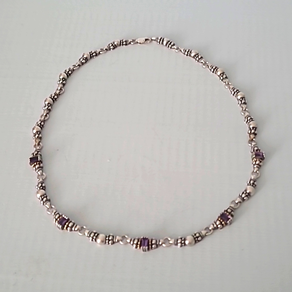LAGOS Sterling Silver 18K Gold Amethyst Link Necklace